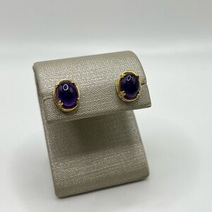 Gems en Vogue Amethyst Stud Earrings Gold Plated Sterling